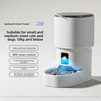 Pearl white VoiceVideo pet feeder with camera illustration and bowl