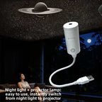 USB Starry Sky Car Roof Projector, white projector creating a starry night effect in a bedroom
