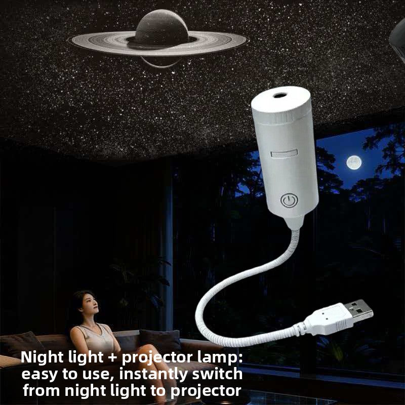USB Starry Sky Car Roof Projector, white projector creating a starry night effect in a bedroom