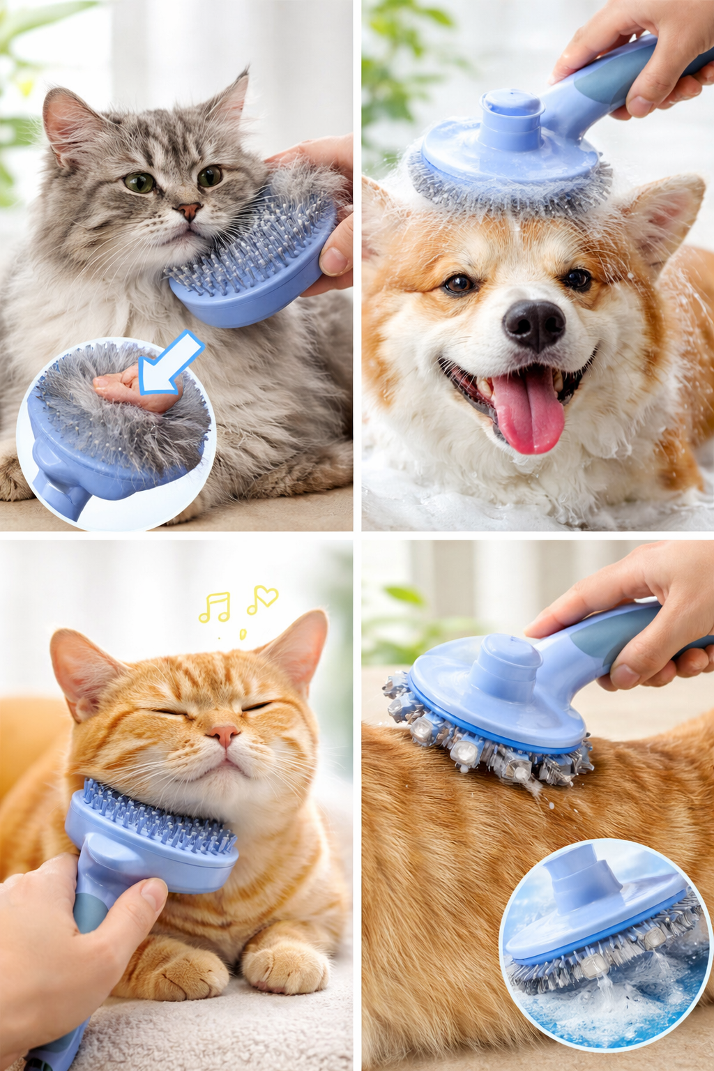 Cat & Dog Deshedding Brush – Self-Cleaning Grooming Tool for Long & Short Hair Pets (Blue)
