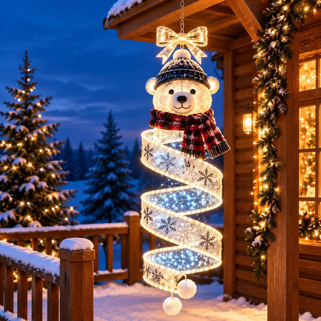 Spiral LED Christmas hanging ornament, Winter Bear design