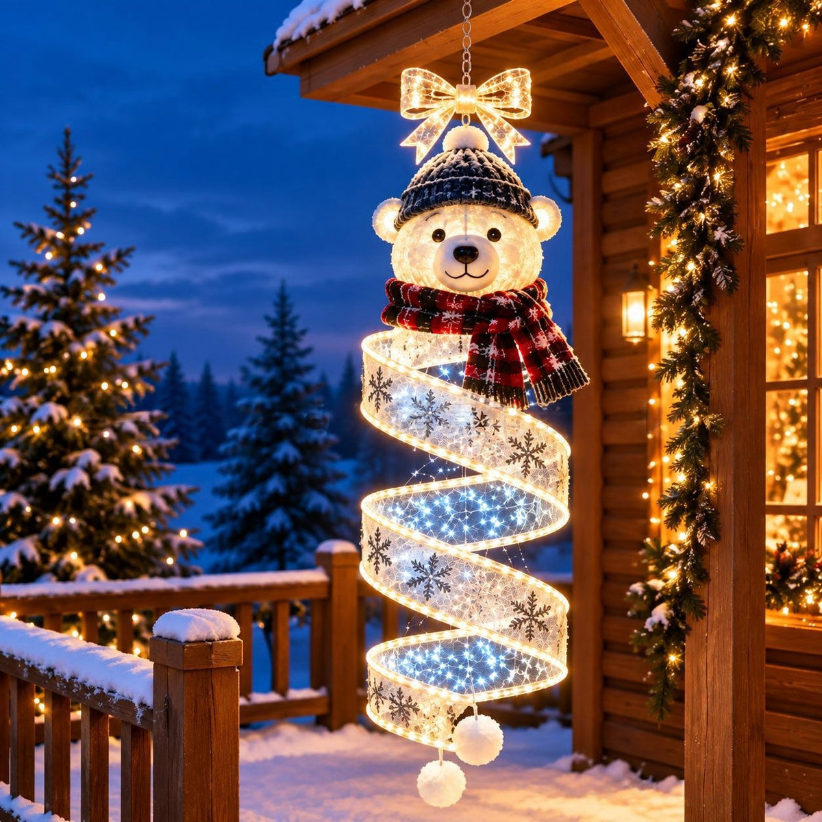 Spiral LED Christmas hanging ornament, Winter Bear design