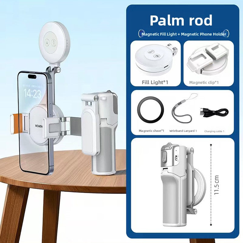 White magnetic grip shown with a clip, fill light and accessories