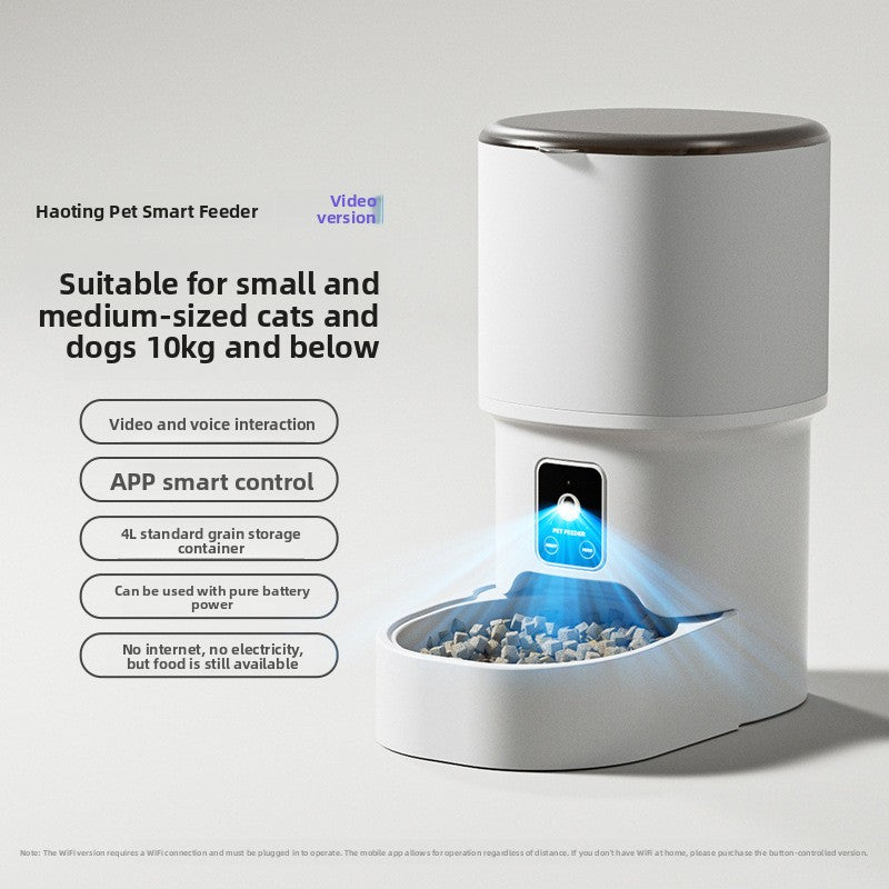 Pearl white VoiceVideo pet feeder with camera illustration and feeding bowl