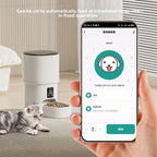 Automatic pet feeder and smartphone showing a feeding schedule