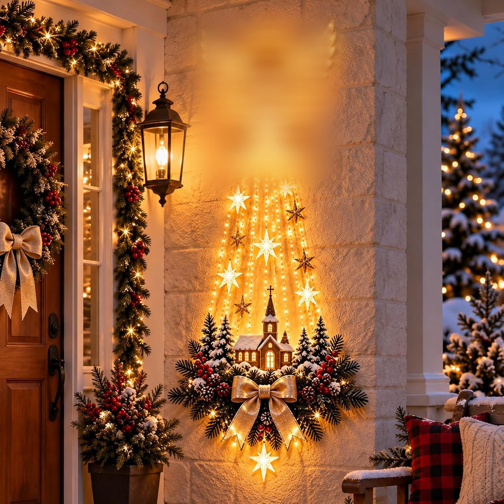 Lighted Christmas wall hanging, Chapel Village design