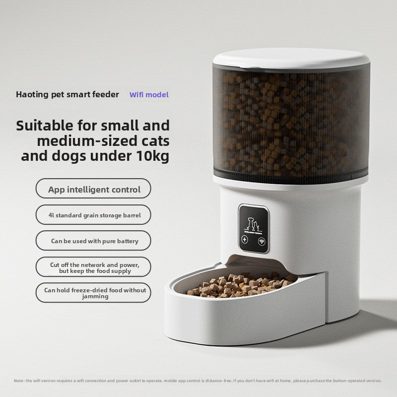 White WiFi pet feeder with transparent hopper and feeding bowl