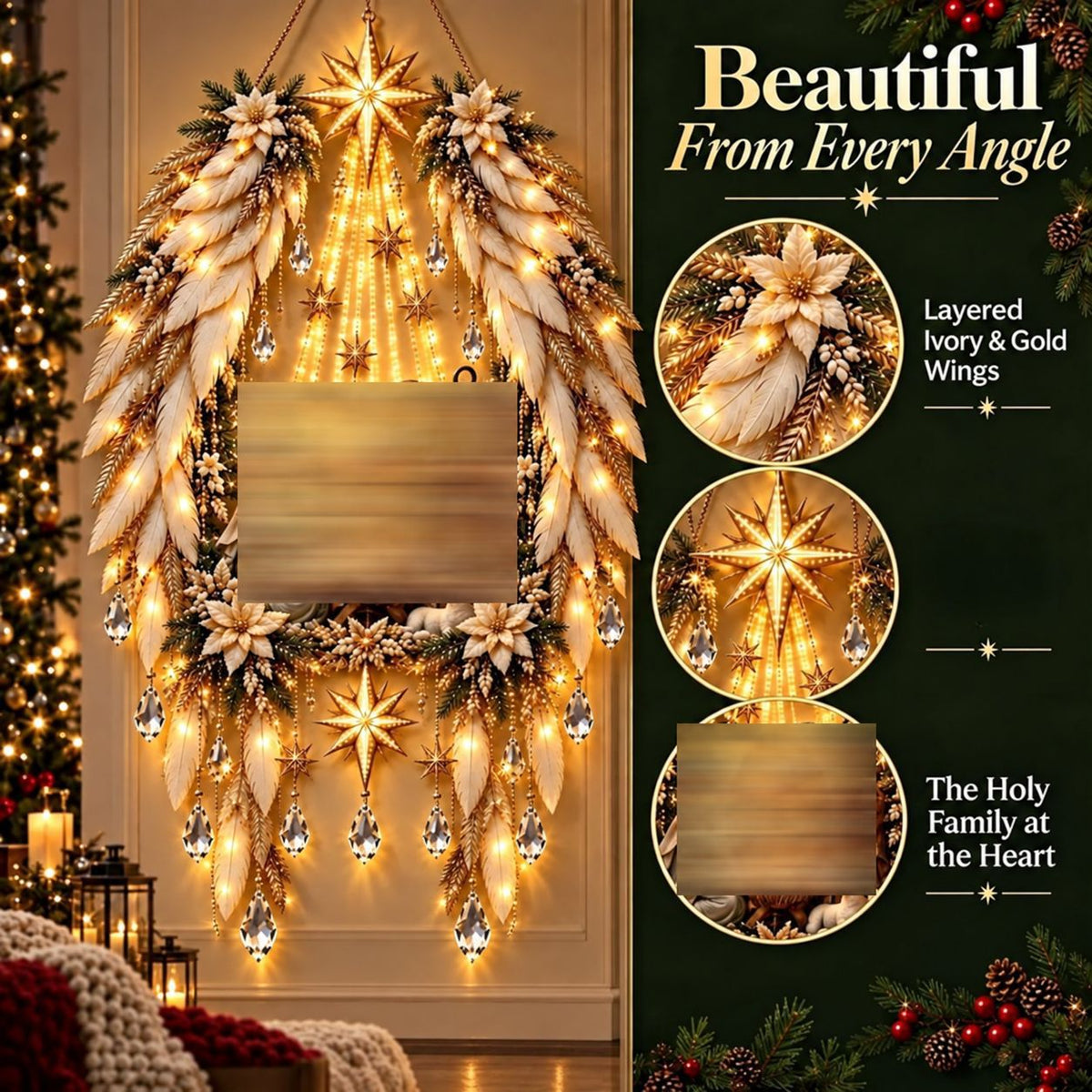 Lighted Christmas wall hanging, Nativity design