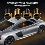 LED car window light showing different illuminated hand gestures