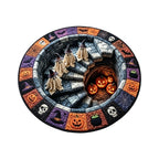 Round autumn and Halloween area rug, Ghost Staircase Purple design, 60 cm plush