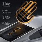 Rear view of a hand-shaped LED light with battery power feature diagram