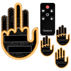 Hand-shaped LED gesture display with remote control on a white background