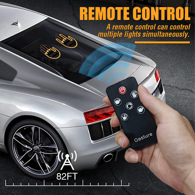 Remote control demonstration for a hand-shaped LED car window light