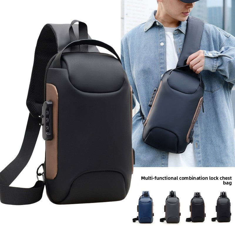 Combination lock sling bag with shoulder strap and carrying demonstration