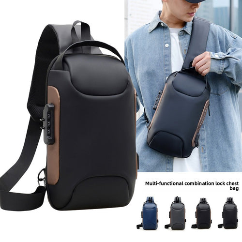 Combination lock sling bag with shoulder strap and carrying demonstration